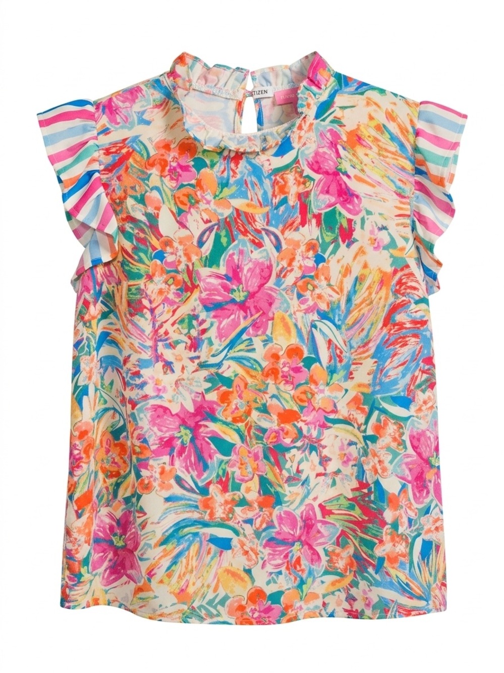 Flying Tomato Bright Floral Ruffle Sleeve Top - Multi